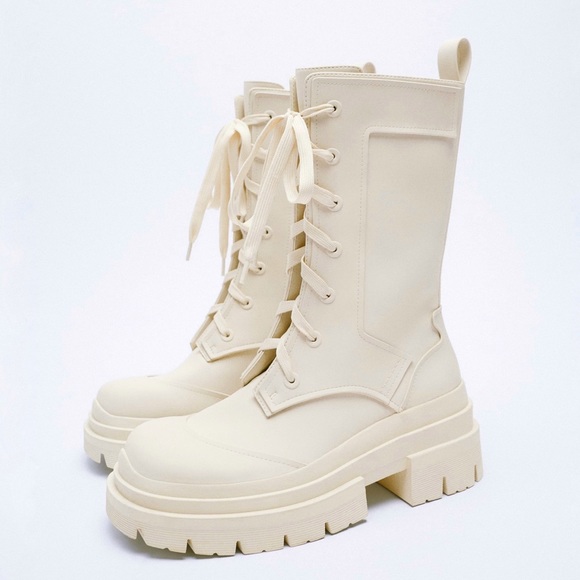 Zara Rubberized Lace-Up Boots Size 35 - Picture 1 of 10